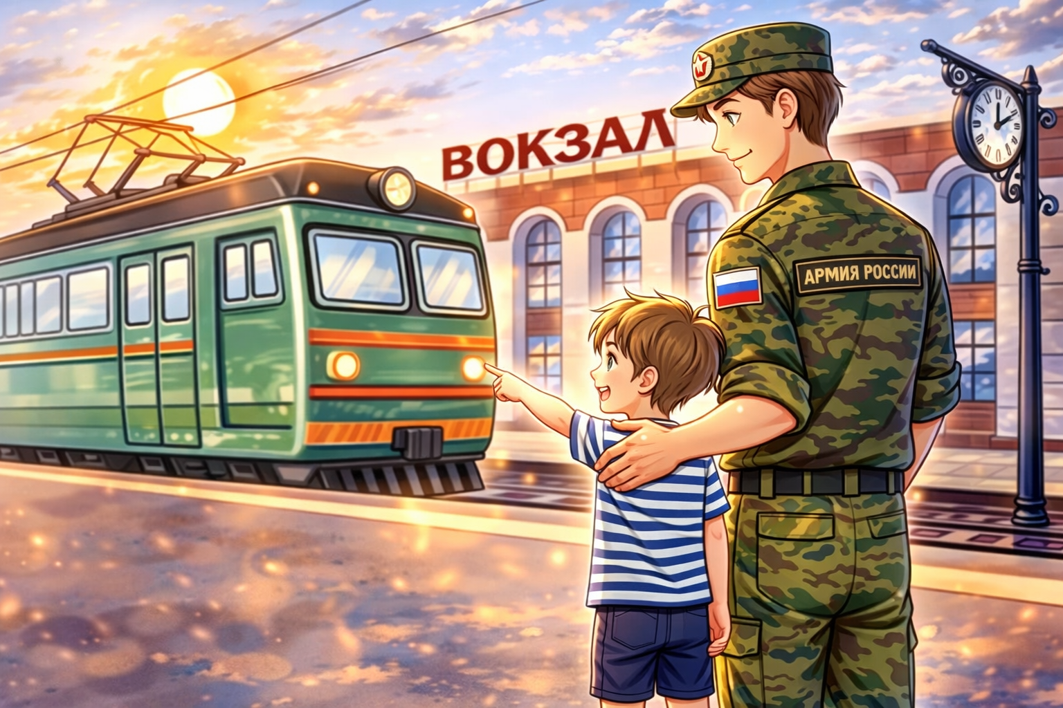 Захар и папа на вокзале